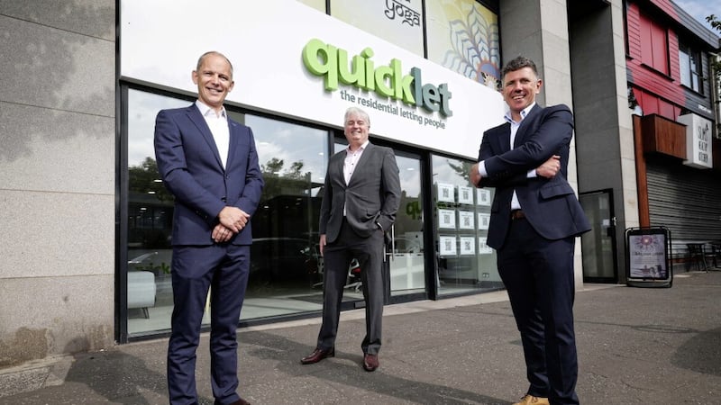 L-R: Quicklet owners Dermot O&rsquo;Hanlon (left) and Gavin McEvoy (right) with Nicholas Brennan (centre), managing director and founder of Pinpoint. 