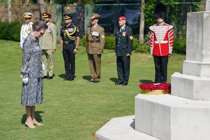 The Princess Royal pays her respects after laying a wreath