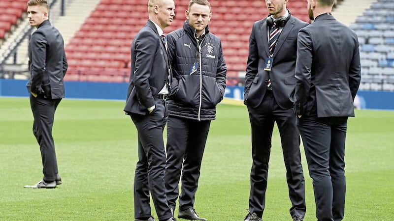 Kenny Miller (left) with team-mates before the William Hill Scottish Cup semi-final against Celtic at Hampden Park last Sunday. Miller, who didnt feature in the game, has been suspended by the club for a post-match altercation with team-mates 
