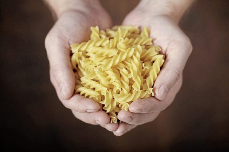 You&#39;ll want about two handfuls of dried pasta to get your portion right 