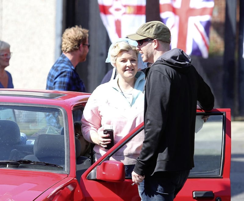 Tara Lynne O'Neill filming of a new sitcom in Forest and Fort street in Belfast for Channel 4 called Derry Girls, set in Derry in the 1990s. Picture by Mal McCann