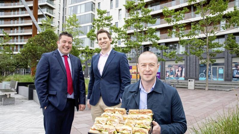 Pictured at the new store are: James Eyre, commercial director of Titanic Quarter; Adam Heyes, managing director of Subway development Ireland and Keith Tierney, owner of Subway 