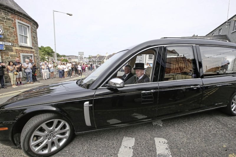 The funeral of former UTV presenter Brian Black yesterday in Strangford. Picture by Hugh Russell 