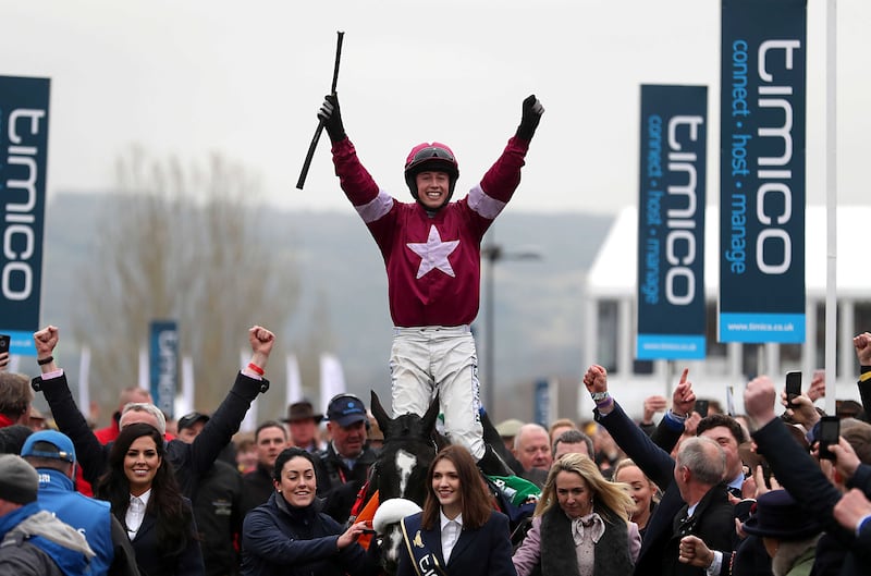 Jockey Bryan Cooper celebrates on board Don Cossack after winning the Gold Cup on the last day of the Cheltenham Festival &nbsp; &nbsp;