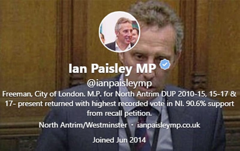 DUP MP Ian Paisley&#39;s Twitter biography 