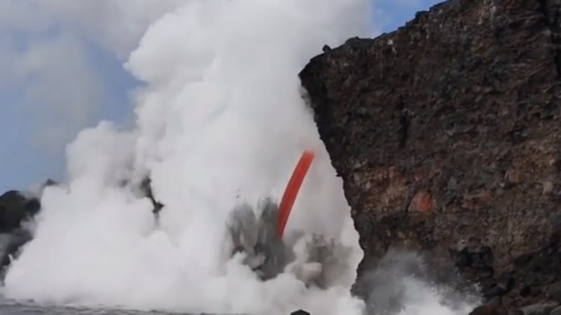Awesome footage shows 'firehose' lava stream pouring into the ocean off Hawaii