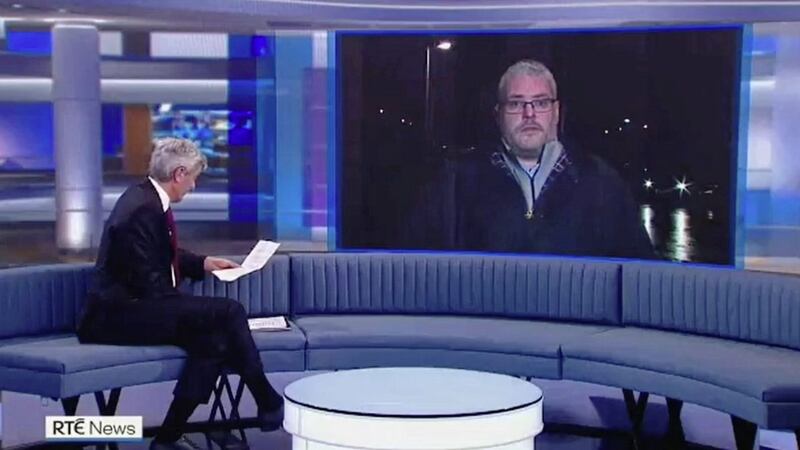 RTE Six One News presenter David McCullagh interviewing DUP MP Gavin Robinson. 
