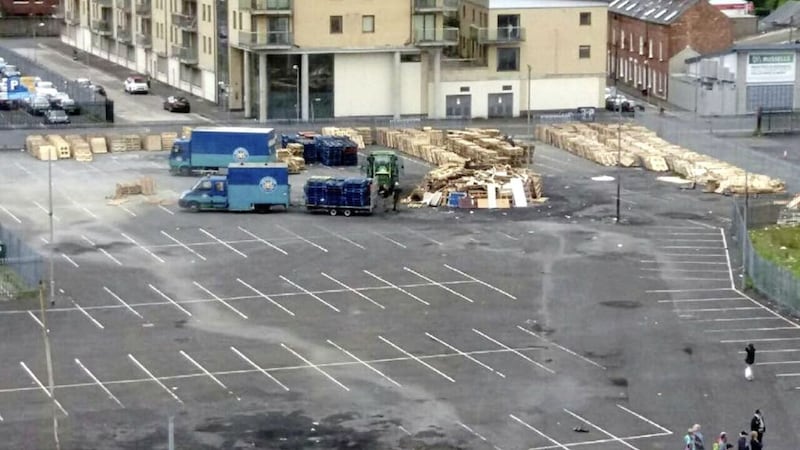 Belfast City Council vans removing pallets near the Holiday Inn in the city centre 