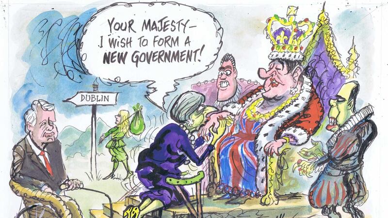 &nbsp;New Government. After a disastrous result following a disastrous campaign, Theresa May calls on the Queen. Then she calls on Arlene Foster. By Ian Knox