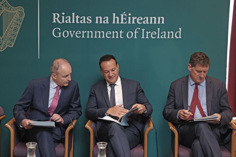 Tanaiste Micheal Martin, Taoiseach Leo Varadkar and Minister for the Environment, Climate and Communications Eamon Ryan
