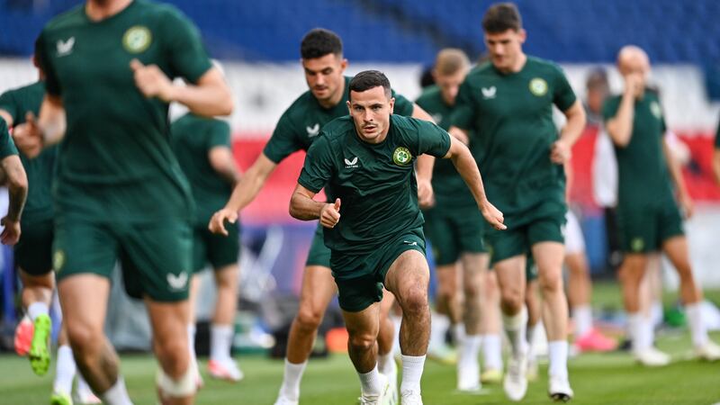 Josh Cullen goes through a training session yesterday at Parc des Princes in Paris ahead of Republic of Ireland’s Euro 2024 qualifying fixture against France this evening Picture by Sportsfile
