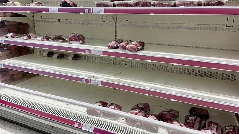 Empty shelves are being seen in supermarkets across the north. Picture by Mal McCann
