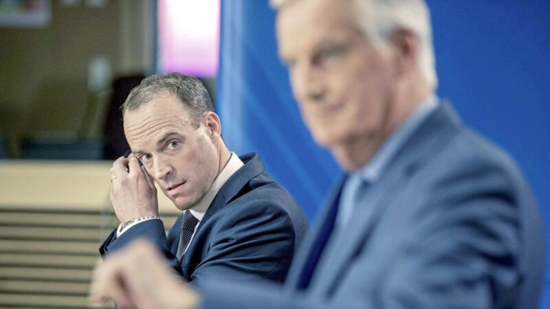 Britain&#39;s secretary of state for exiting the European Union Dominic Raab, left, and European chief negotiator for the United Kingdom exiting the EU Michel Barnier hold a press conference at the European Commission building in Brussels on Thursday. Picture by Olivier Matthys, Press Association 