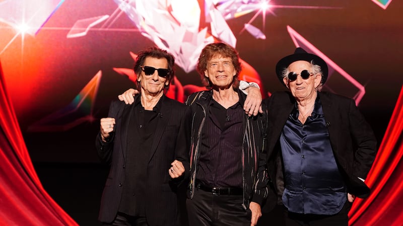 Ronnie Wood, Mick Jagger and Keith Richards at the Hackney Diamonds launch event at the Hackney Empire (Ian West/PA)