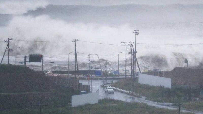 Waves crash against a coast in Ishinomaki, north eastern Japan PICTURE&quot; Jun Hirata/Kyodo News via AP 