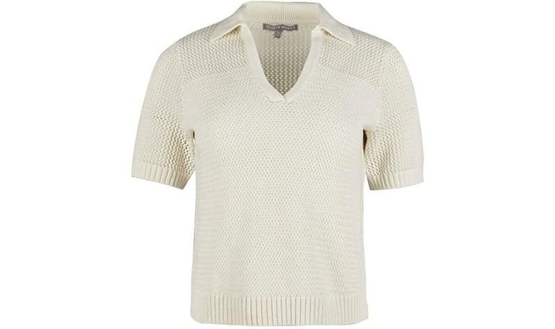 Mesh Stitch White Knitted Polo Top, &pound;45, Oliver Bonas 