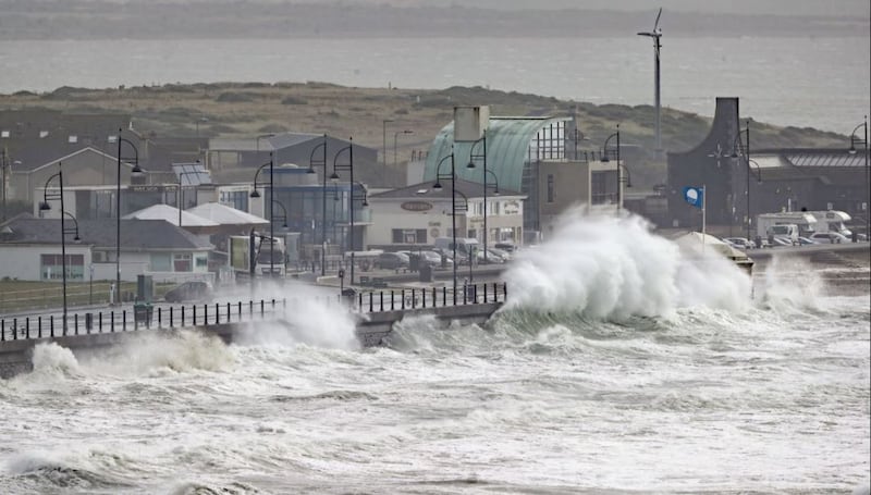 Waves crashing into the seafront at Tramore in Co Waterford. Picture by&nbsp;Niall Carson/PA Wire