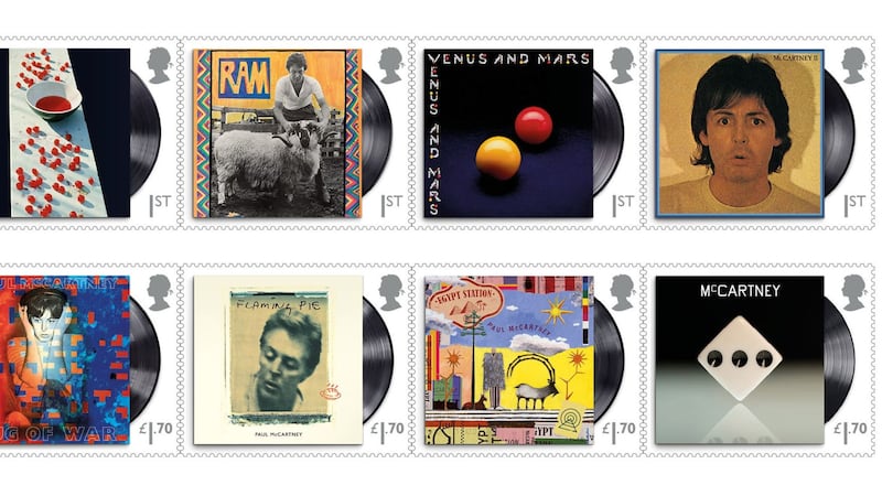 The Royal Mail tribute involves 12 stamps, featuring album covers and images of Sir Paul in the recording studio.