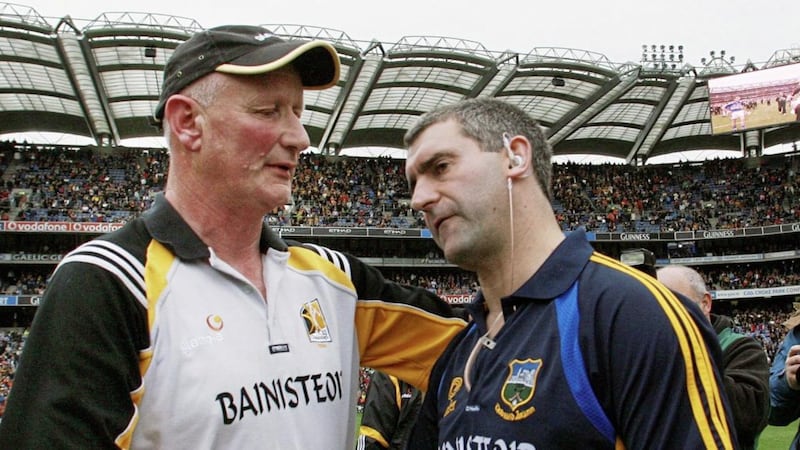 Liam Sheedy commiserates with Kilkenny boss Brian Cody in 2010. Sheedy has agreed to lend a helping hand to Antrim hurling next season 