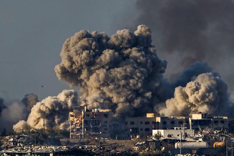 Smoke rises following an Israeli bombardment in the Gaza Strip (Ariel Schalit/AP)