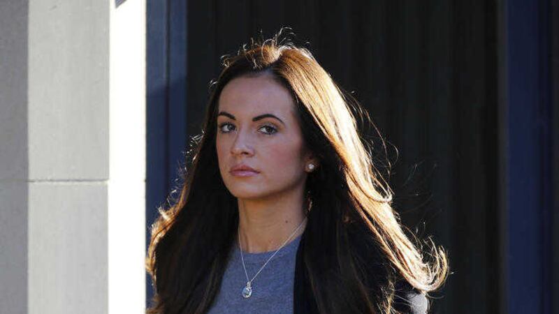 Stacey Flounders, the girlfriend of footballer Adam Johnson, arrives at Bradford crown court for his trial where he is accused of sexual activity with a child 