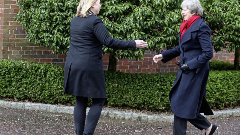 British prime minister Theresa May meets Secretary of State Karen Bradley at Stormont House. Picture by Mal McCann. 
