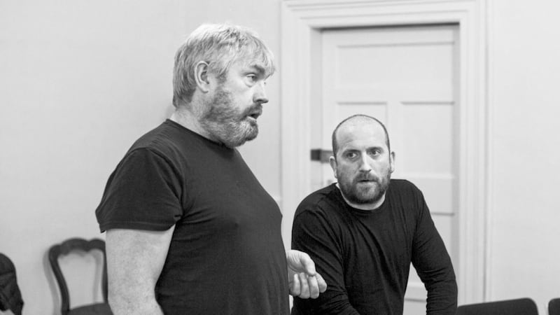Actors Gus McDongah and Seamus O&#39;Rourke in rehearsal for TRAD 
