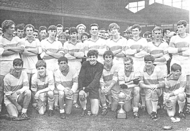 Derry&#39;s All-Ireland winning U21 team from 1968, with Mickey Niblock pictured at the far right of the back row 