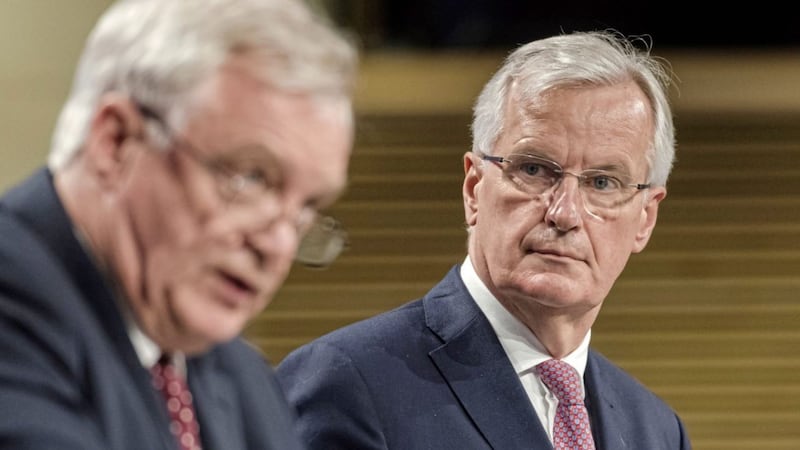 The EU chief Brexit negotiator Michel Barnier, right, and British Secretary of State David Davis (AP Photo/Geert Vanden Wijngaert).