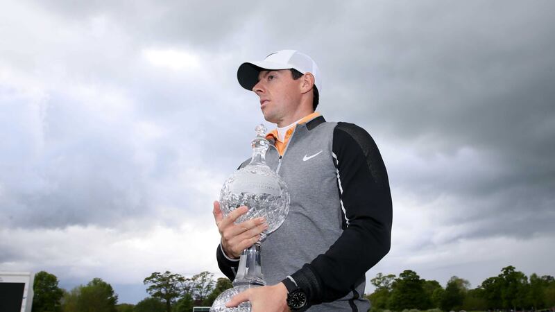 Rory McIlroy with the Irish Open trophy after his three-shot victory yesterday at the K Club