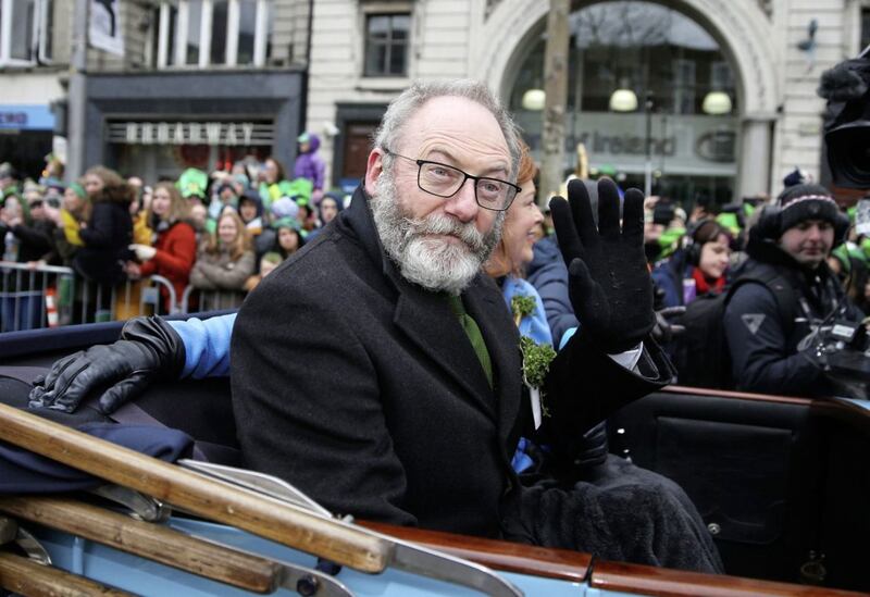 Actor Liam Cunningham during the St Patrick's day parade as it makes it's way down O'Connell street in Dublin. Picture by Brian Lawless/PA Wire