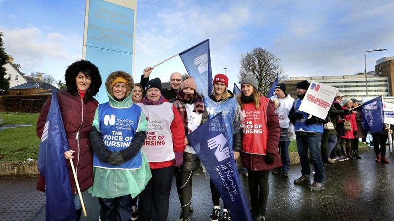 Health workers on the picket line outside Altnagelvin Hospital in Derry in January. Picture by Margaret McLaughlin 