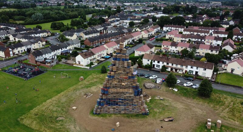 The loyalist Corcrain bonfire in Portadown, Co Armagh. Picture by PA Wire/Liam McBurney