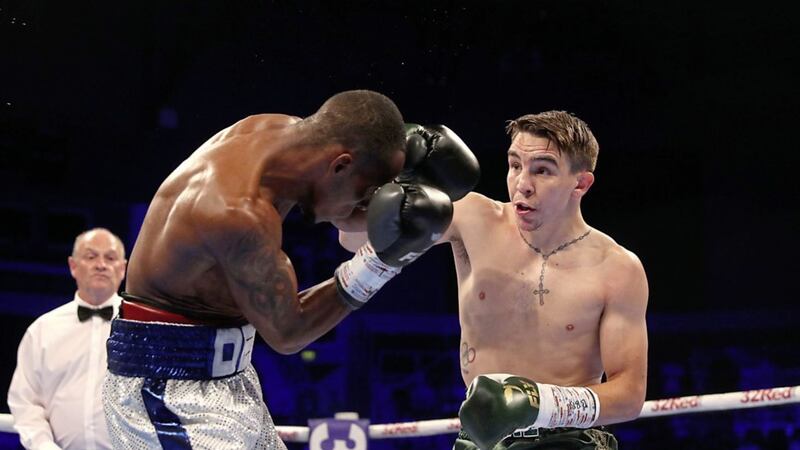 Adeilson Dos Santos and Michael Conlan during the International Featherweight contest at the SSE Arena on Saturday night 