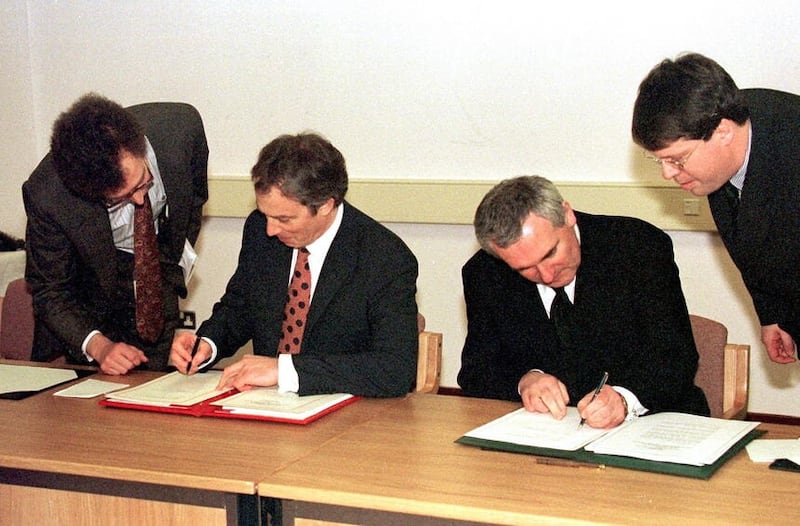 Tony Blair and Bertie Ahern signing the historic Good Friday Agreement in 1998.Picture by John Giles/PA 