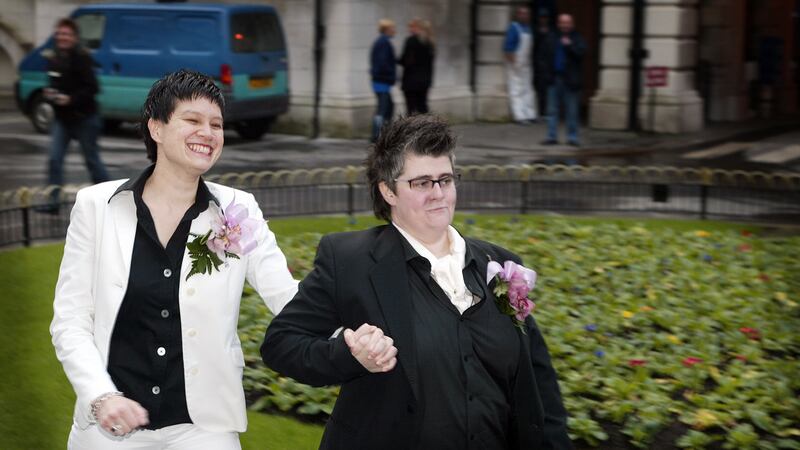 Grainne Close and Shannon Sickles were the first gay couple to have a civil partnership in Northern Ireland in 2005