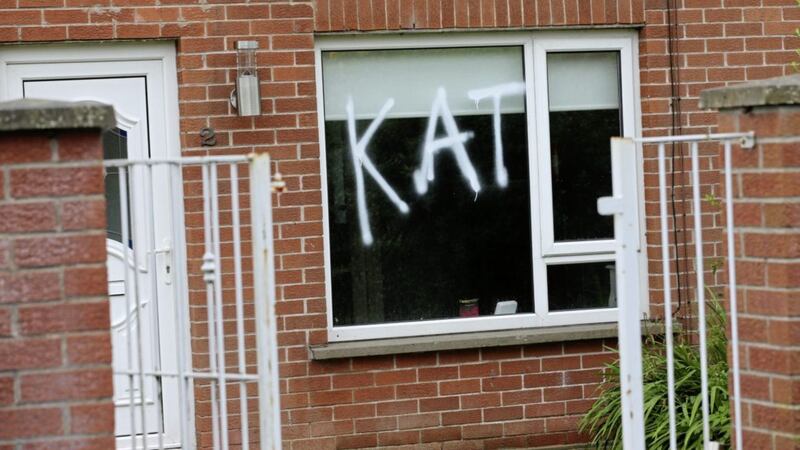 Sectarian graffiti painted on a window of a house in Kilcoole Gardens in the Ballysillan area of north Belfast Picture by Mal McCann 