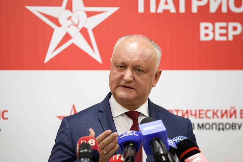 Igor Dodon, leader of the Russia-friendly Patriotic Electoral Bloc, called for a protest in front of the parliament building on Monday (Aurel Obreja/AP)