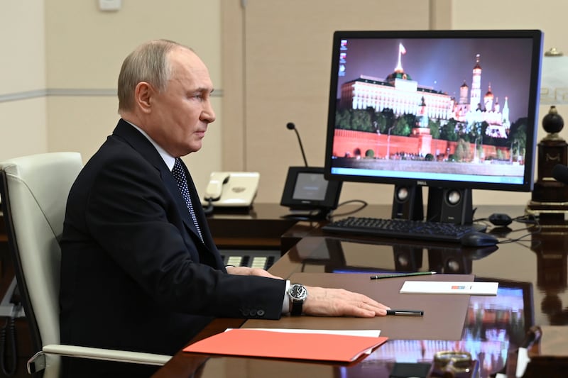 Russian President Vladimir Putin chairs a Security Council meeting (Mikhail Metzel, Sputnik, Kremlin Pool Photo via AP)