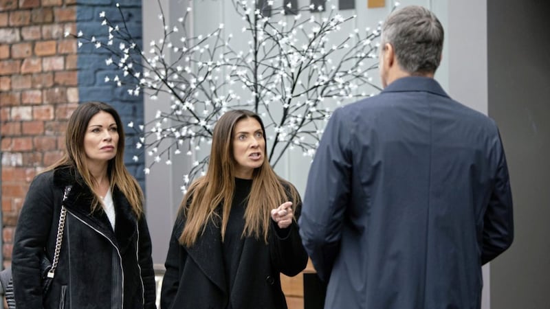 Alison King as Carla, Kym Marsh as Michelle and Mark Frost as Ray in Coronation Street 