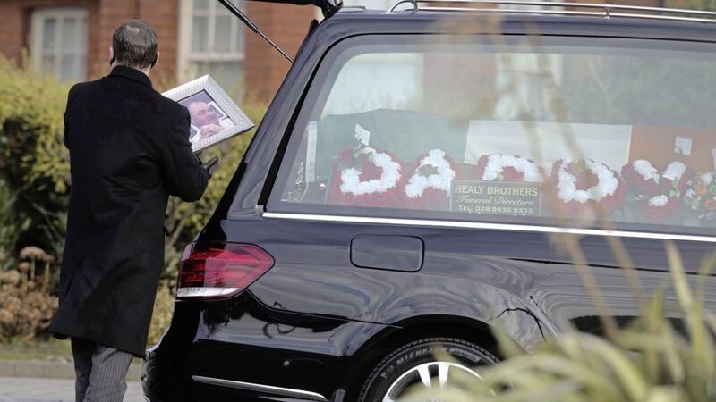 The funeral of murder victim Danny McClean at St Teresa&#39;s Church in west Belfast on Friday. Picture by Hugh Russell 