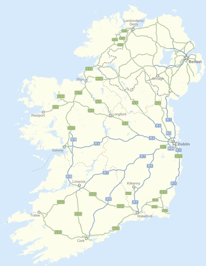 The Republic&#39;s motorway network. Picture from Wikipedia 