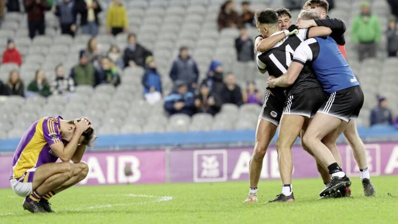 Kilcoo&#39;s players celebrate at the end of the 2022 AIB GAA Football Football All-Ireland Senior Club Championship final between Kilcoo and Kilmacud Crokes at Croke Park. Picture by Philip Walsh 