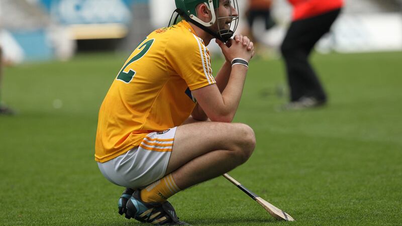 Antrim's James Connolly is left bewildered at the end of Saturday's Christy Ring Cup final against Meath at Croke Park<br />Picture by Philip Walsh &nbsp;