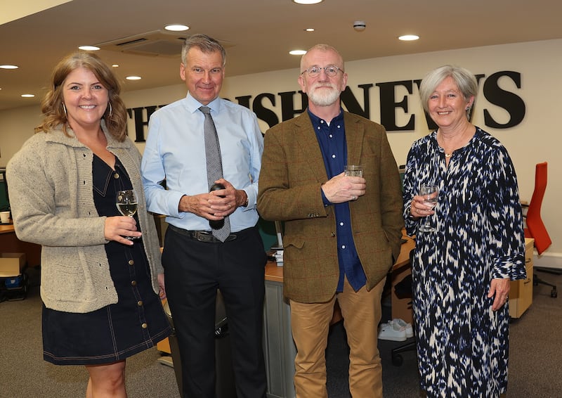 Ahead of the Irish News leaving Donegall Street, editor Noel Doran hosted an informal gathering of columnists - whose contribution is integral to the personality of the paper - along with staff and friends. Pictured, left to right, are Monday Life columnist Lynette Fay, Noel Doran, Weekend columnist Jake O’Kane and director Anne Sykes. Picture by Hugh Russell