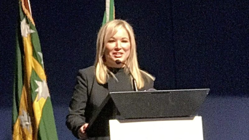 Michelle O&#39;Neill is expected to be named the Sinn F&eacute;in leader at Stormont this afternoon. Pictured giving the closing at Sinn F&eacute;in conference on Irish unity held in Dublin on Saturday 