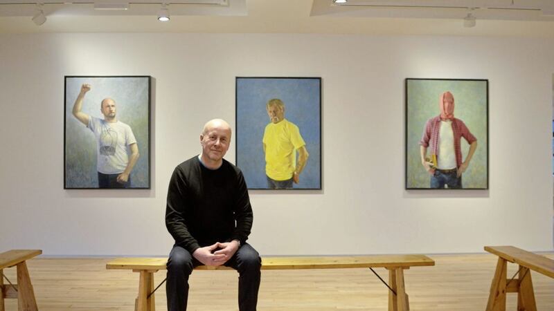 Bangor-born artist Julian Friers in the Sea Holly gallery with paintings from his Resonance collection, the gallery&#39;s inaugural exhibition. Picture by Mark Marlow 