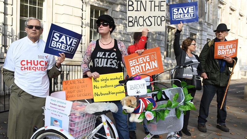 Pro-Brexit protesters outside Downing Street, London, ahead of a meeting of the British Cabinet to discuss the current impasse in negotiations with the EU&nbsp;