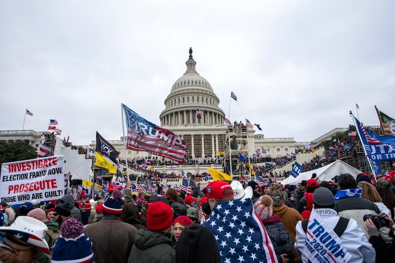 Insurrectionists loyal to Donald Trump breach the US Capitol in Washington on January 6 2021