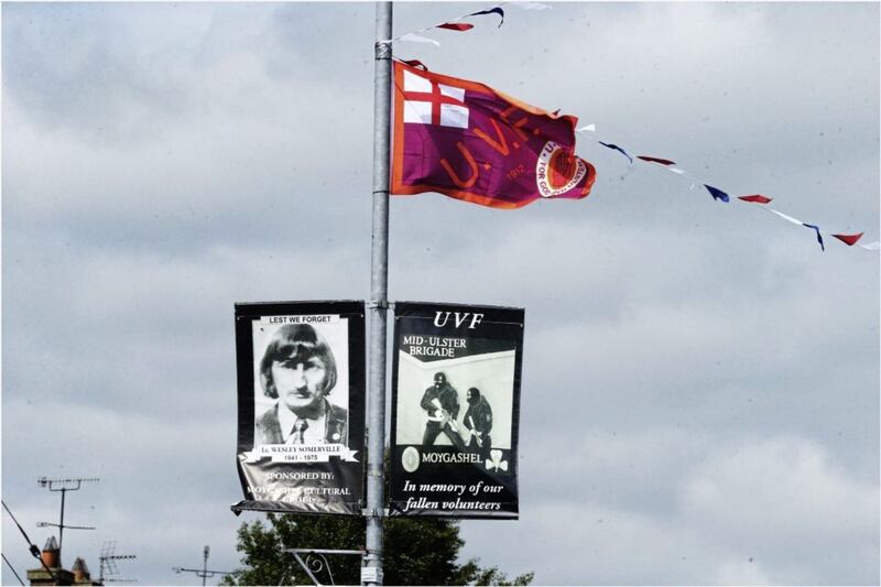 A Wesley Somerville UVF banner on display in Moygashel, Co Tyrone. Picture by Hugh Russell. 